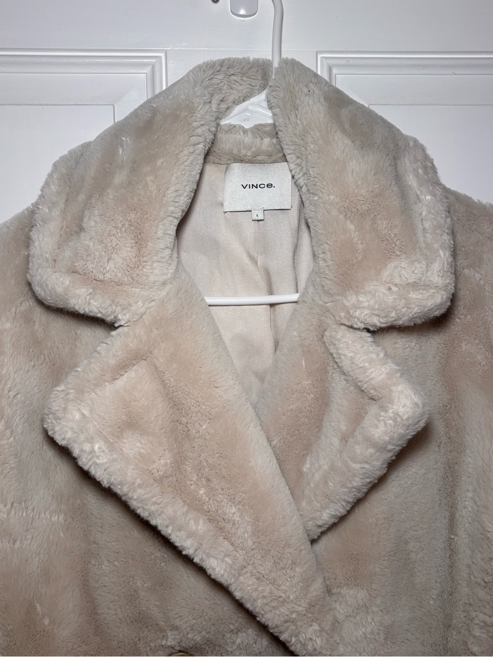 Vince Faux Fur Teddy Jacket Cream Double Breasted Machine Wash Cozy Luxe Large - Picture 3 of 10